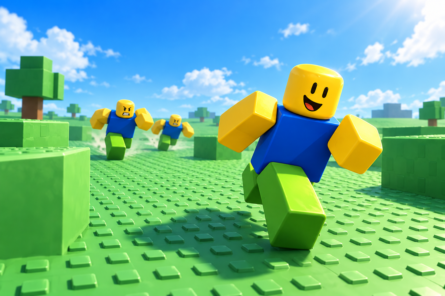 A conceptual chase scene with a runner looking for space.